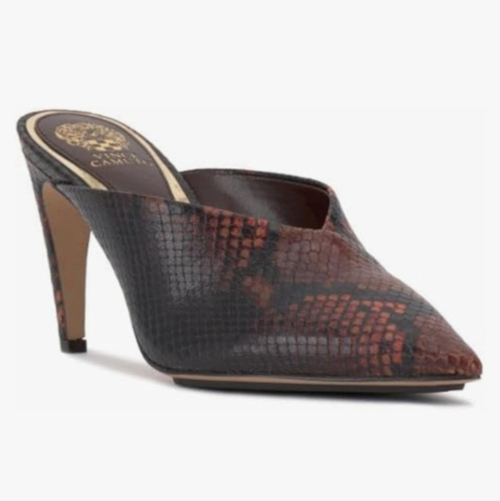 Vince Camuto Bridget brown black faux snake Animal Print Mule heels size 10 new